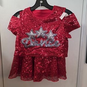 Kids Sequin Dance Costume Dress - Red